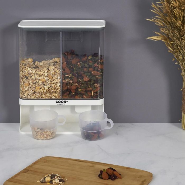 Cook Concept Dispensador 2 Compartimentos 3L para Cereales Café Frutos Secos con Vasos Graduados 1 Cook Concept Dispensador 2 Compartimentos 3L para Cereales Café Frutos Secos con Vasos Graduados 1