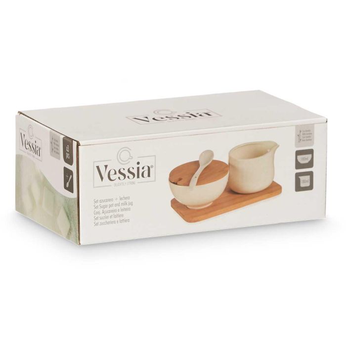 Set Azucarero Y Lechera Ceramica Y Bambu Vessia 19X7CM (12 Unidades) 1 Set Azucarero Y Lechera Ceramica Y Bambu Vessia 19X7CM (12 Unidades) 1
