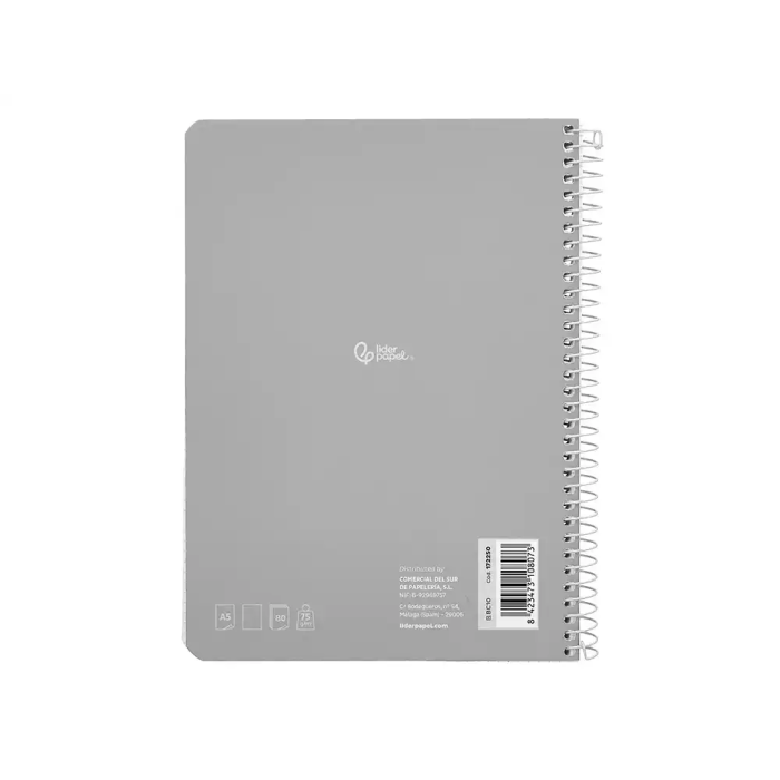 Liderpapel Cuaderno espiral A5 tapa blanda 80 hojas 75gr liso colores surtidos 3