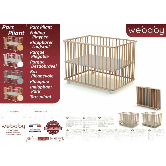 Webaby Parque Plegable Rectangular Cali 70 x 100 cm Haya Cruda Hasta 24 Meses 1