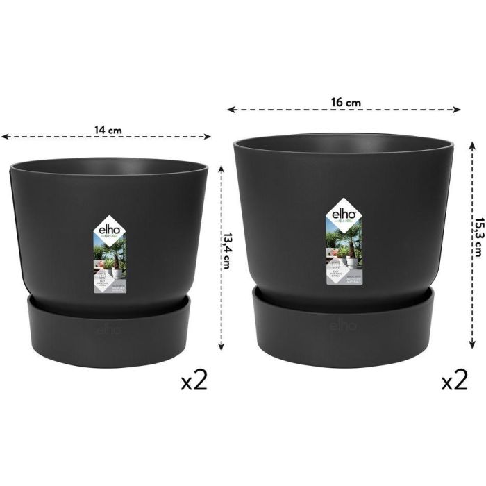 Elho Juego 2 Maceteros Redondos Greenville - Ø14xH13.4 cm y Ø16xH15.3 cm - 7 L - Negro 1 Elho Juego 2 Maceteros Redondos Greenville - Ø14xH13.4 cm y Ø16xH15.3 cm - 7 L - Negro 1
