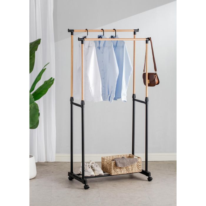 Confortime Perchero Doble Wood 80x43x90-160 cm - Barra Ajustable de Acero y Madera (6 Unidades) 3