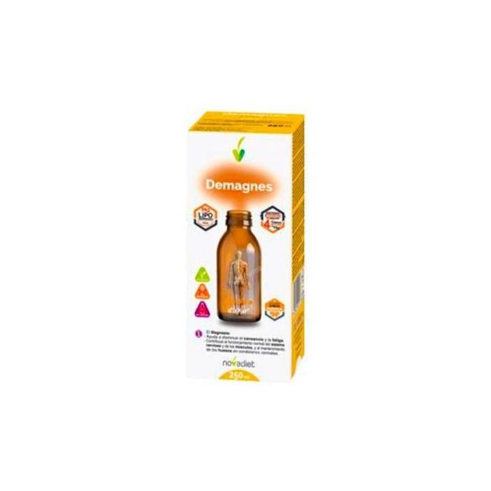 NOVADIET Demagnes 250 ml. Complemento alimenticio de Magnesio líquido sabor naranja para cansancio, músculos y huesos