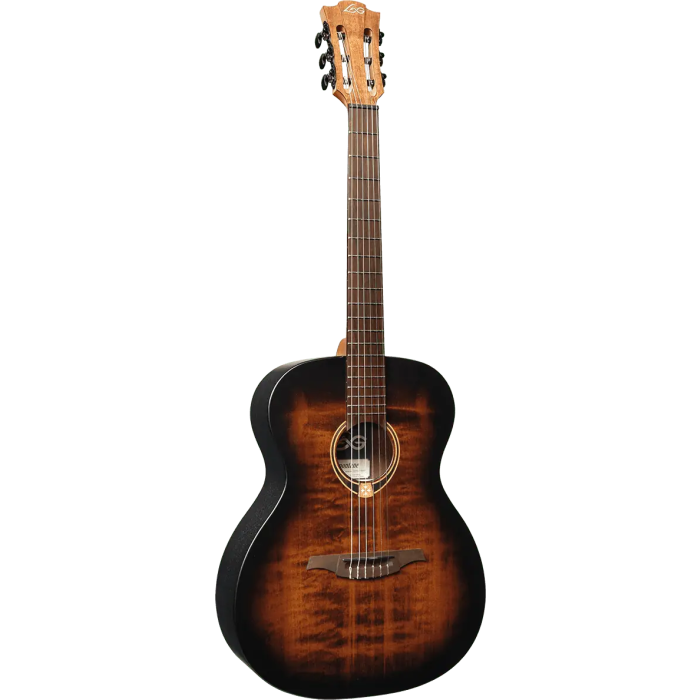 LAG Guitarra Acústica Nylon Auditorium Black & Brown Satinada Abeto Engelmann Macizo 1