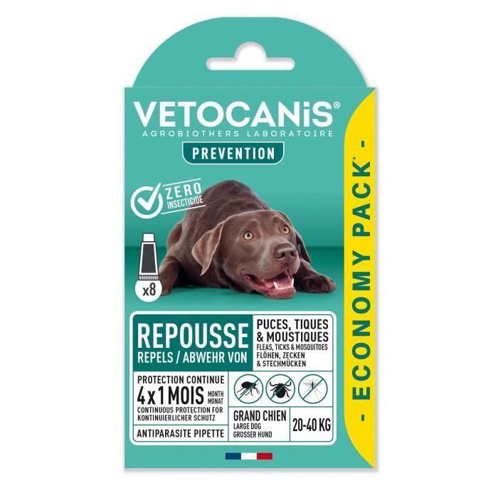 VETOCANIS 8 Pipetas antipulgas y anti-garrapatas - Para perros grandes 20-40 kg - 4x 1 mes de protección 1