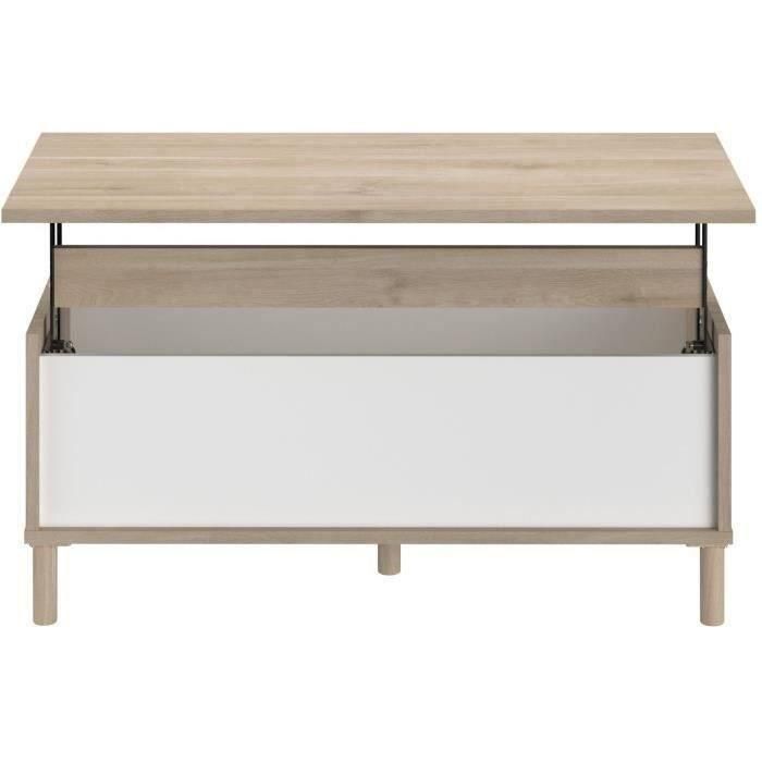 Mesa de centro elevable MORPHOS - L 100 x P 50 x H 43,6 cm - Rectangular - Decoración blanco/roble - PARISOT Mesa de centro elevable MORPHOS - L 100 x P 50 x H 43,6 cm - Rectangular - Decoración blanco/roble - PARISOT