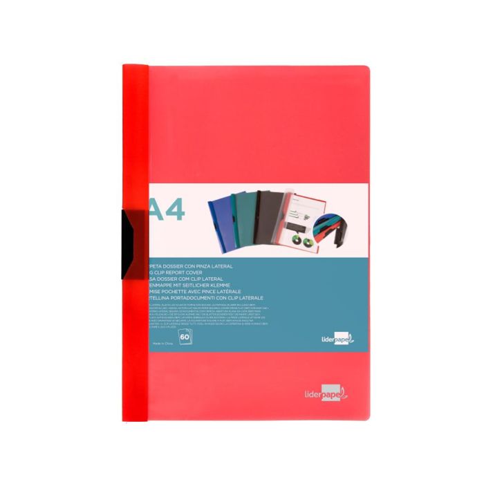 Carpeta Liderpapel Dossier Pinza Lateral Polipropileno Din A4 Rojo Translucido 60 Hojas Pinza Deslizante 1