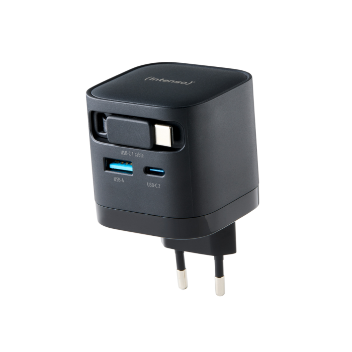 Intenso W65ACIC Cargador de Pared GaN 65W con 3 Puertos (2 USB-C, 1 USB-A) PD 3.0, PPS, QC 4.0, Negro, Enchufe EU 1