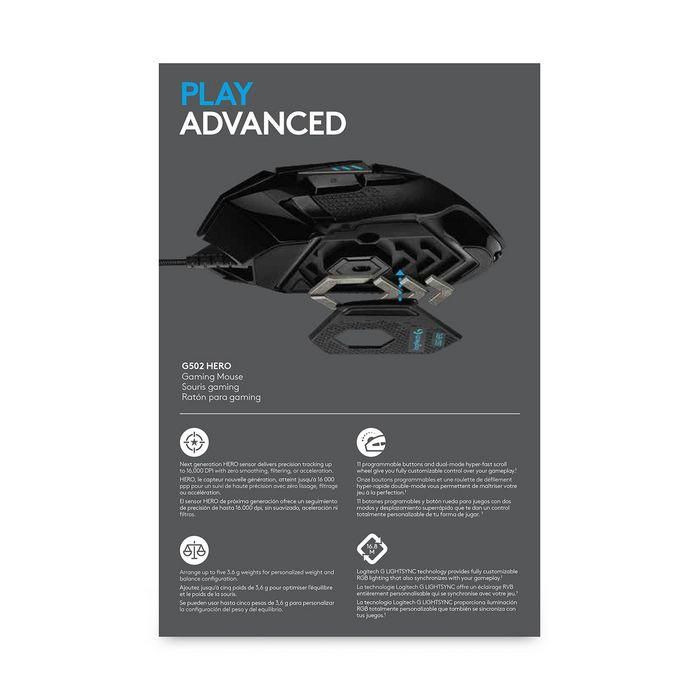 Logitech 910-005471 Mouse para Gaming G502 Hero Sensor Óptico HERO 16K, 11 Botones, RGB LIGHTSYNC, Peso Ajustable 11 Logitech 910-005471 Mouse para Gaming G502 Hero Sensor Óptico HERO 16K, 11 Botones, RGB LIGHTSYNC, Peso Ajustable 11