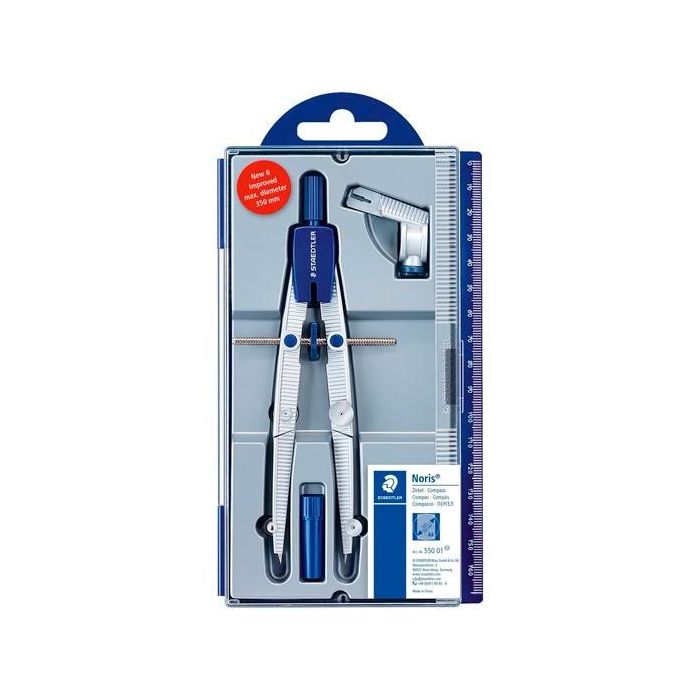 Staedtler Compás Escolar Noris 550 Estuche Con Adaptador Universal + Tubo De Minas Gris Metalizado Staedtler Compás Escolar Noris 550 Estuche Con Adaptador Universal + Tubo De Minas Gris Metalizado
