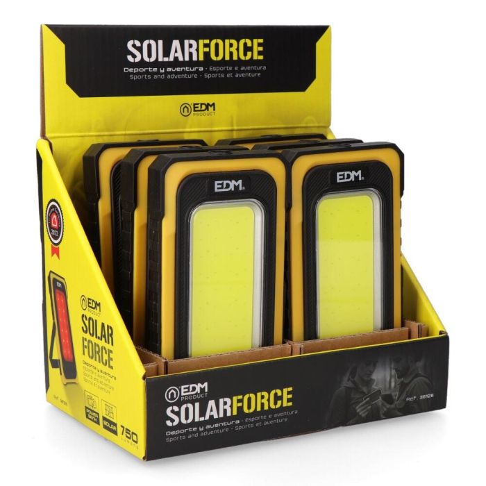 Edm Linterna Solar Force LED COB Recargable USB Panel Solar Imán Gancho 10W 750lm Edm Linterna Solar Force LED COB Recargable USB Panel Solar Imán Gancho 10W 750lm