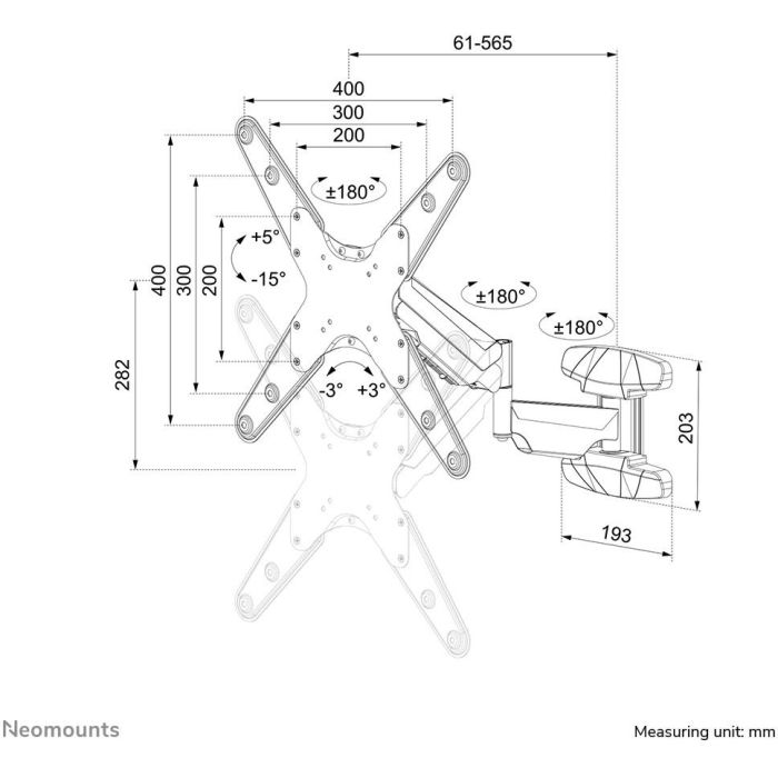 Neomounts WL70-550BL14 Soporte de Pared Full Motion para Monitor/TV 32-55", 5-30 kg, VESA 75x75-400x400, Gas Spring, Ajuste Nivel - Negro 6