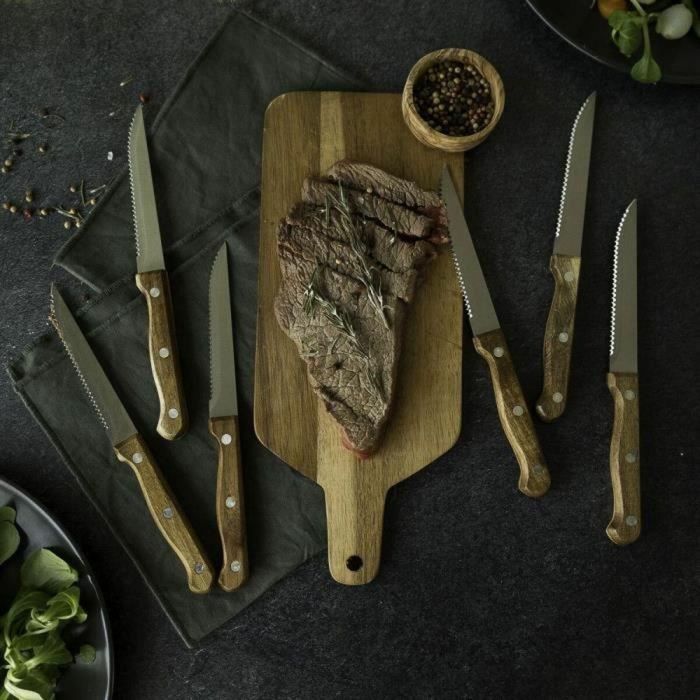 Livoo MEC133 LIV3523930097829 - Juego de 6 Cuchillos de Carne de 11 cm Acero Inoxidable y Mango de Madera de Acacia 1 Livoo MEC133 LIV3523930097829 - Juego de 6 Cuchillos de Carne de 11 cm Acero Inoxidable y Mango de Madera de Acacia 1