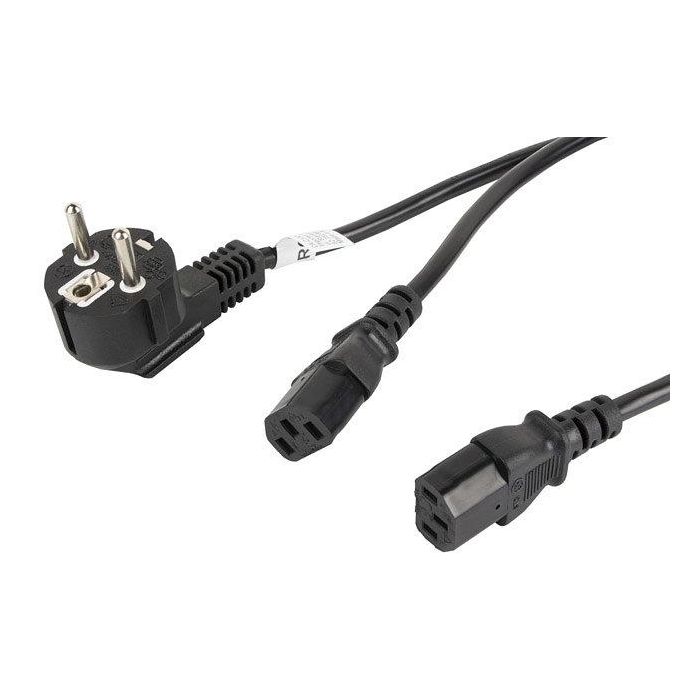 Cable de Alimentación Lanberg SCHUKO CEE 7/7 A 2X IEC320 C13 Negro