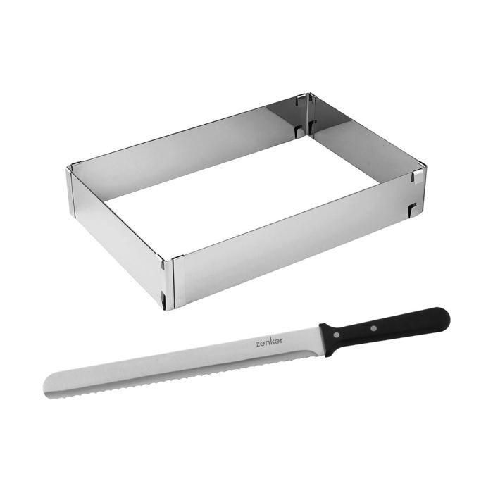 Zenker Marco Rectangular Ajustable para Tartas + Cuchillo de Repostería - Smart Pastry - 30 cm