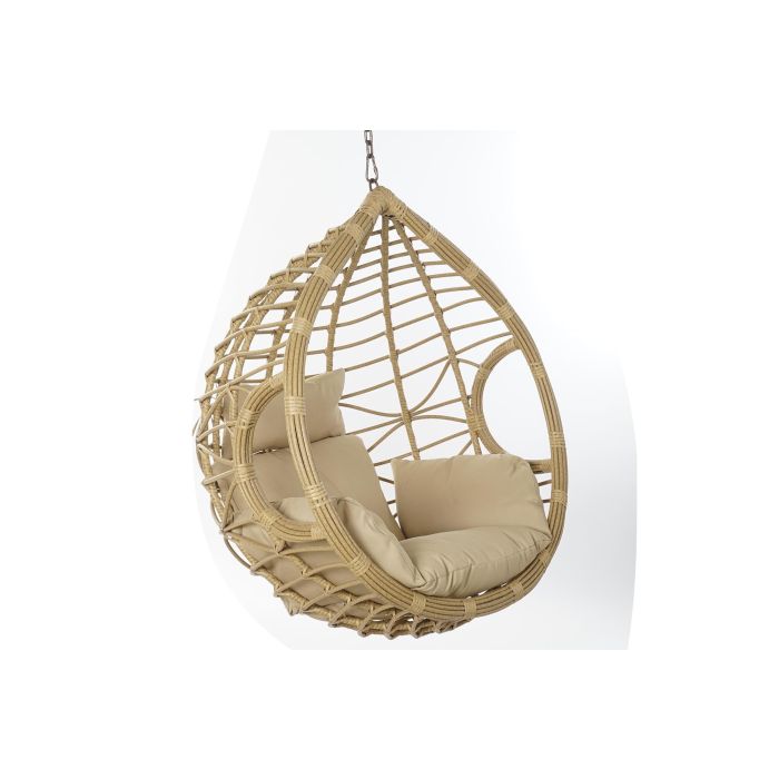 DKD Home Decor Sillón Colgante Terraza y Jardín, Ratán Sintético, Marrón Beige, con Cojines, Colección Breeze, 75x120x105 cm, Capacidad 120kg 4 DKD Home Decor Sillón Colgante Terraza y Jardín, Ratán Sintético, Marrón Beige, con Cojines, Colección Breeze, 75x120x105 cm, Capacidad 120kg 4
