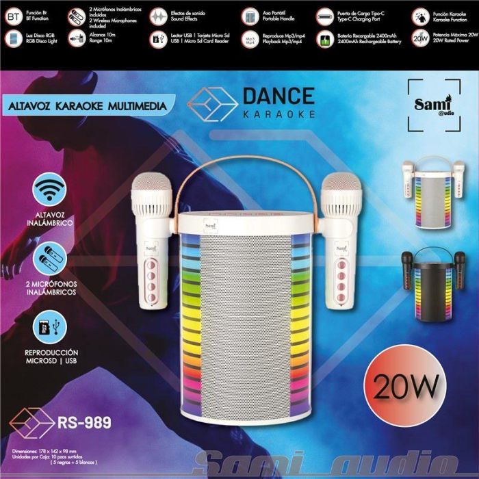 SAMI Karaoke DANCE Altavoz Multimedia con 2 Microfonos, 20W de Potencia