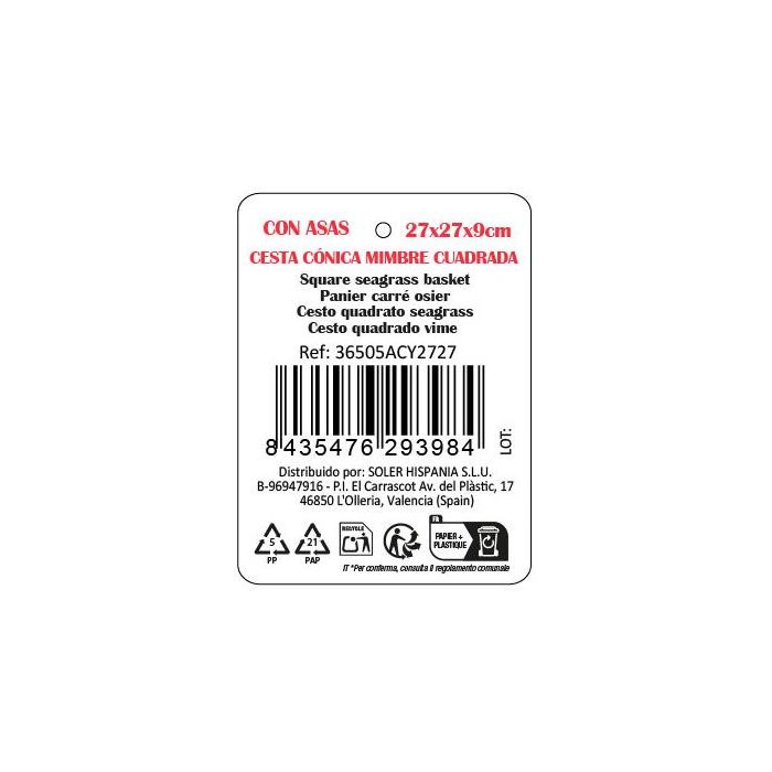 Cesta Cónica de Mimbre Cuadrada con Asa 27x27x9 cm - Inde (8 Unidades) 2 Cesta Cónica de Mimbre Cuadrada con Asa 27x27x9 cm - Inde (8 Unidades) 2