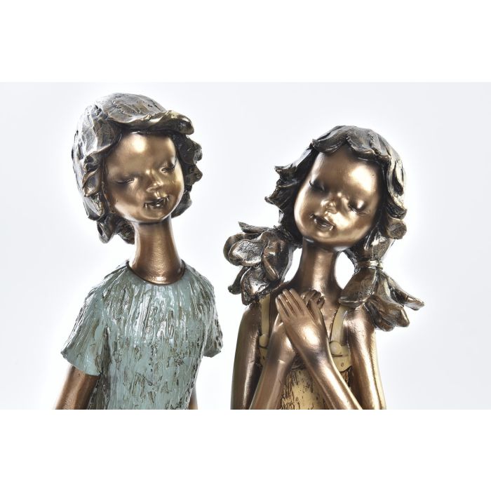 DKD Home Decor Figura Resina Dorado Rojo Turquesa Niños Set de 2 Piezas 13 x 22 x 17 cm