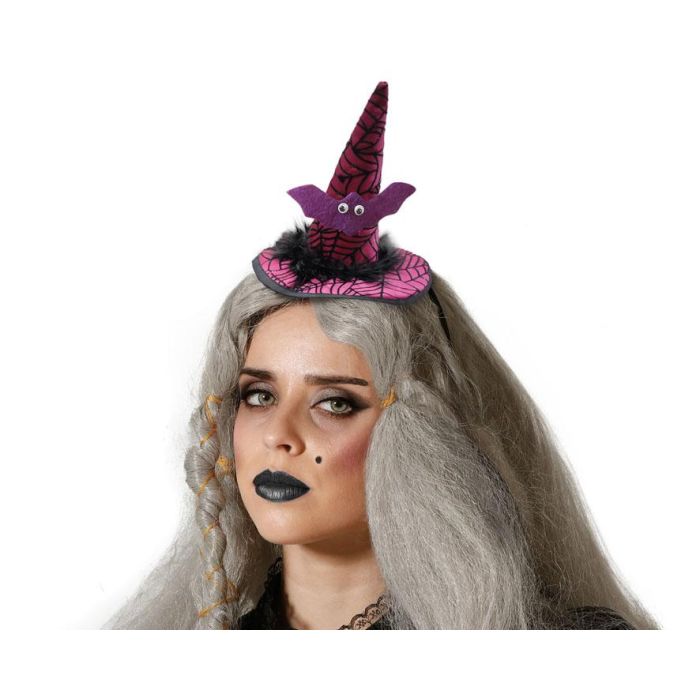 Diadema Sombrero Bruja Morado Murciélago Telaraña - Accesorio para Halloween y Disfraces