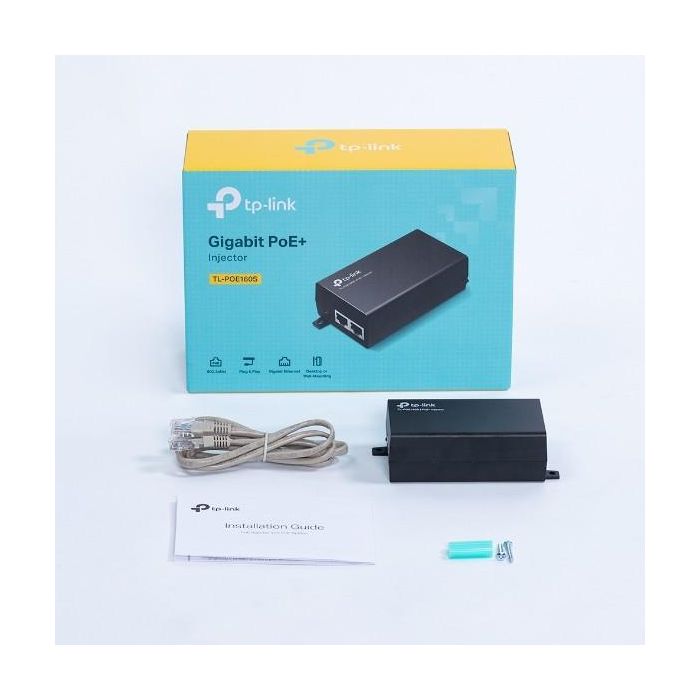 TP-LINK PoE+ Injector Adapter. 1× Gigabit PoE Port, 1× Gigabit Non-PoE Port. 2