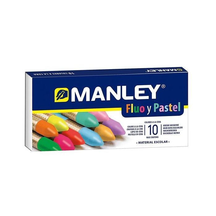 Manley Estuche De 10 Ceras Blandas 60 mm C-Surtidos Fluorescentes Y Pastel Manley Estuche De 10 Ceras Blandas 60 mm C-Surtidos Fluorescentes Y Pastel