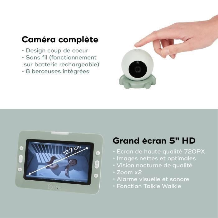 Vigilabebés con cámara YOO Go+ - Pantalla grande 5 720P HD - Batería recargable, duración de la batería 8 h - 4 accesorios de soporte para cámara incluidos 3 Vigilabebés con cámara YOO Go+ - Pantalla grande 5 720P HD - Batería recargable, duración de la batería 8 h - 4 accesorios de soporte para cámara incluidos 3