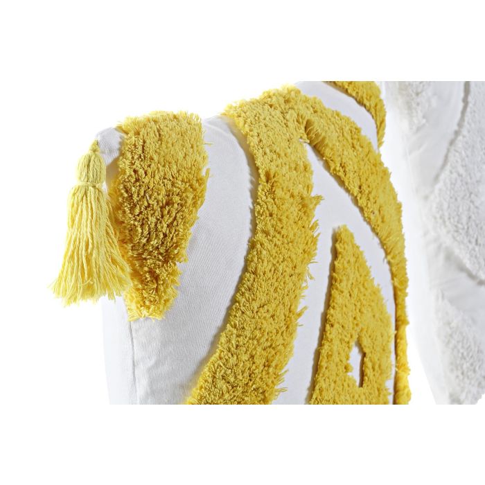 DKD Home Decor Cojin Moderno Blanco Amarillo 45 x 45 x 10 cm (4 Unidades) Poliéster Algodón 1