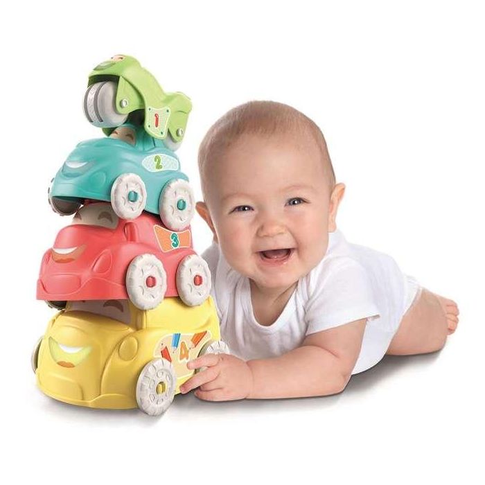 Clementoni Coches Apilables Set de 4 Coches Diferentes (Autobús, Camión, Coche y Moto) 15x15x24 cm 1
