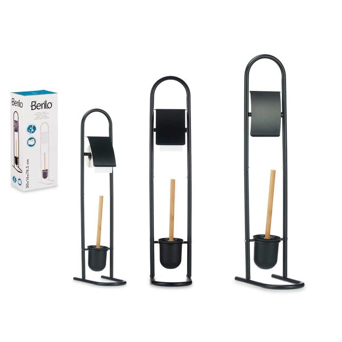 Berilo Portarrollos Escobilla de Metal y Bambú Negro 40x10.5x16 cm (4 Unidades) Berilo Portarrollos Escobilla de Metal y Bambú Negro 40x10.5x16 cm (4 Unidades)