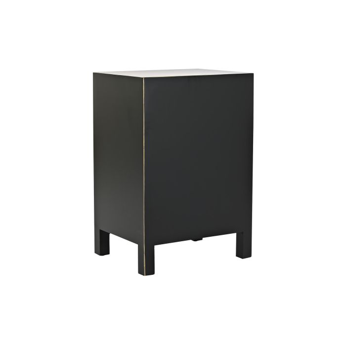 DKD Home Decor Mesita de Noche Oriental Masako, con 1 Cajón y 2 Puertas, de Abeto y MDF, Negro Blanco Dorado, 36x66x45 cm 7