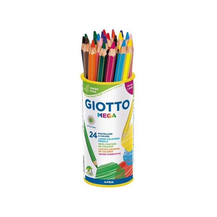 Giotto Lápices de Colores Mega Surtidos Bote 24 Unidades - Mina Gigante Gruesa y Súper Resistente 5.5mm