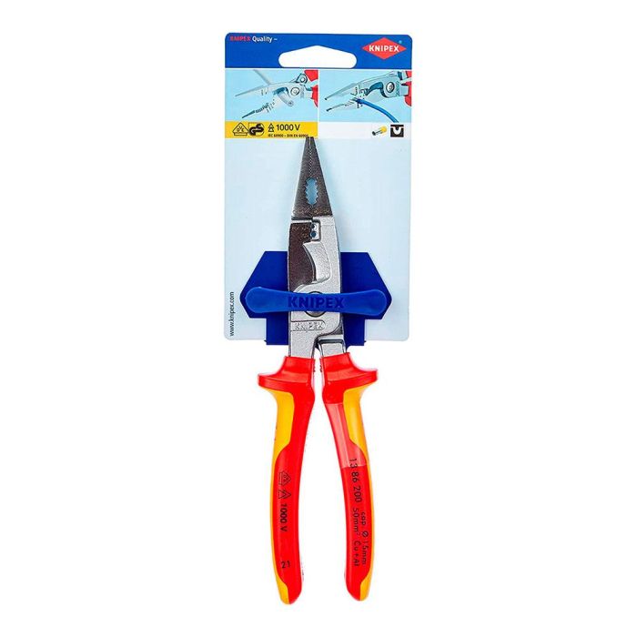 Knipex Alicates para Instalaciones Eléctricas Cromado 200 mm VDE Multiusos Cortar Pelar Crimpar 1