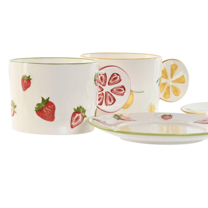 Taza Set Plato Moderno DKD Home Decor Amarillo Rojo 14 x 7.4 x 15 cm (6 Unidades) 1