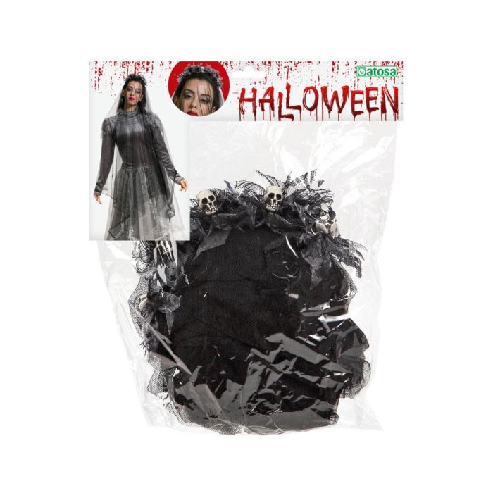 Diadema Halloween Calaveras Negro con Velo para Mujer Adulto 1