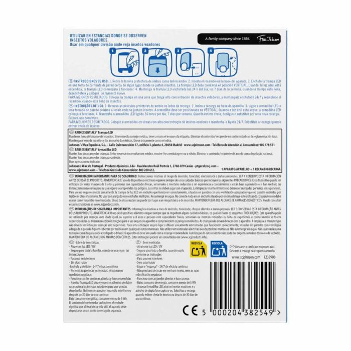 Raid Trampa LED Antiinsectos sin Insecticida para Mosquitos y Moscas - Aparato Eléctrico Silencioso con Recambio 2 Raid Trampa LED Antiinsectos sin Insecticida para Mosquitos y Moscas - Aparato Eléctrico Silencioso con Recambio 2