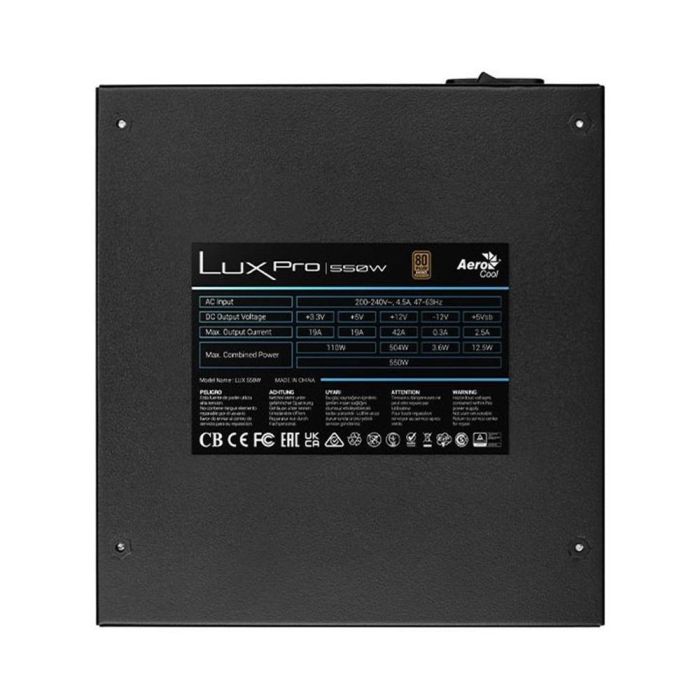Fuente de Alimentación Aerocool LUXPRO550/ 550W/ Ventilador 14cm/ 80 Plus Bronze 2 Fuente de Alimentación Aerocool LUXPRO550/ 550W/ Ventilador 14cm/ 80 Plus Bronze 2
