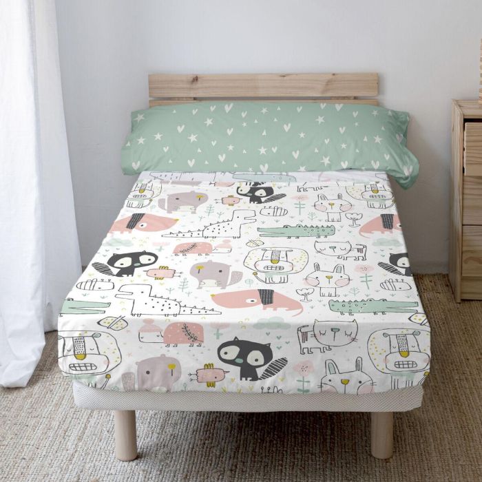 Juego de Sábanas HappyFriday Moshi Moshi Best buddies Multicolor Cama de 105 2 Piezas 5