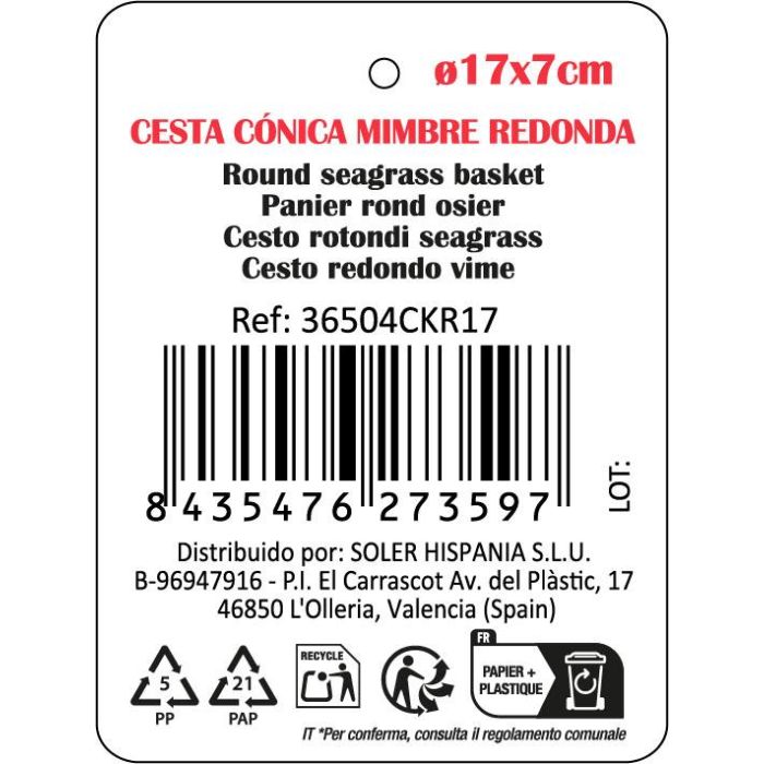 Cesta cónica de mimbre redonda 17x7 cm Privilege (36 Unidades) 3 Cesta cónica de mimbre redonda 17x7 cm Privilege (36 Unidades) 3