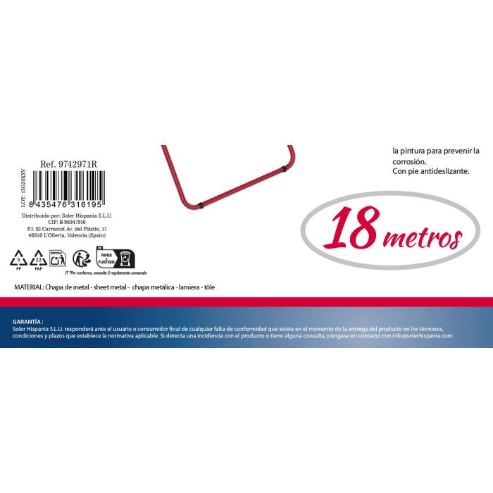 Tendedero 18M Metal Rojo/Blanco "Lotus" (6 Unidades) 4 Tendedero 18M Metal Rojo/Blanco "Lotus" (6 Unidades) 4