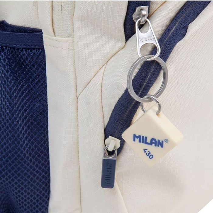 Milán Mochila Escolar 430 Since 1918 Beige y Azul Marino 25L con Compartimento Portátil, Tejido Ripstop 7