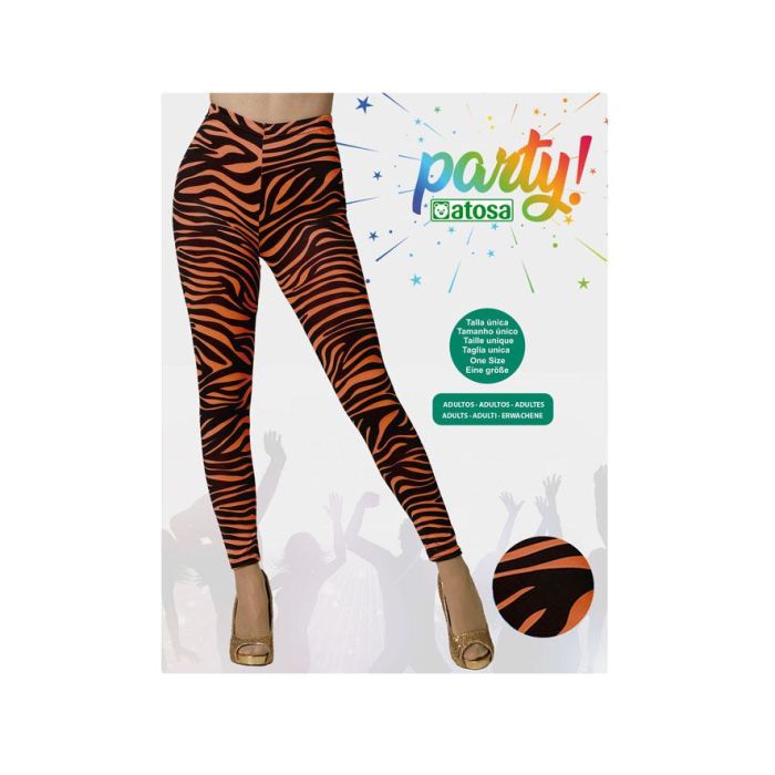 Leggings Naranja Con Franjas Negras Adulto Carnaval Festivales Fiestas Neon 1