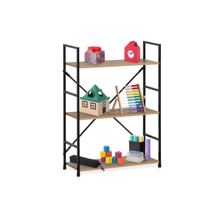 Confortime Estantería 3 Niveles Metal-Madera Negra 85 cm Ancho x 25 cm Profundidad x 7 cm Alto (2 Unidades) 3