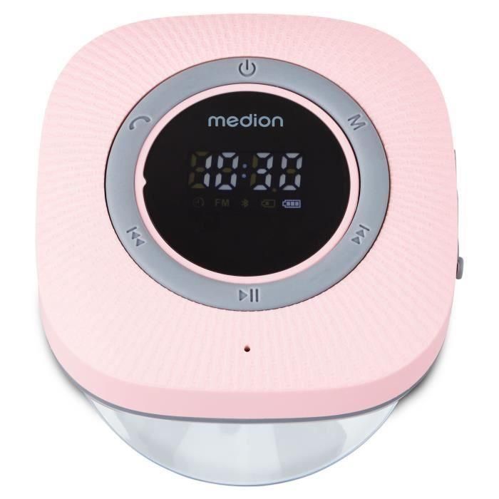 Medion MED4061275227642 Radio de Ducha FM Bluetooth IPX6 con Soporte de Ventosa Rosa 1