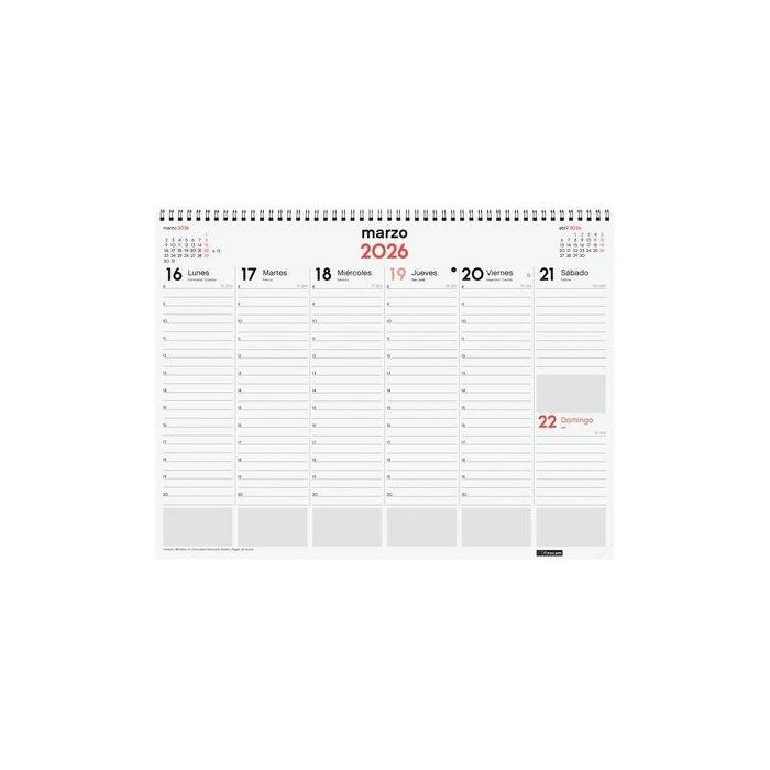Finocam Vade Calendario Espiral 420x310 mm 2026 – Sobremesa de Polipropileno para Planificación Semanal