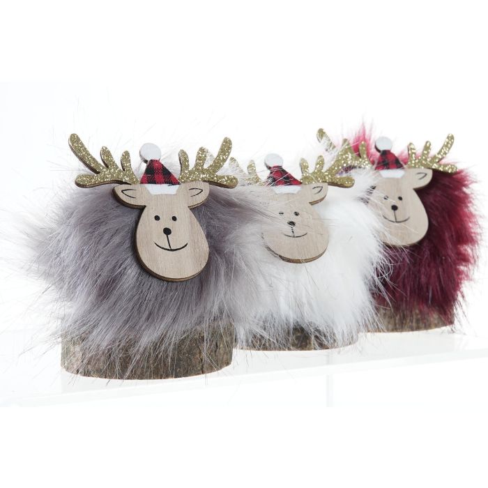 DKD Home Decor Figura Navidad Reno Alpina Decoración MDF Poliéster Gris Burdeos Blanco Dorado Surtido 7x10x10 cm (12 Unidades) 2