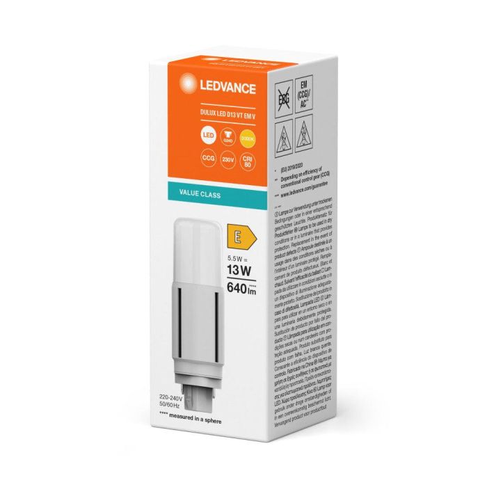 [LVE-4058075821811] Lámpara LED Ledvance/DULUX G24d 5,5W 640Lm 3000K 300º IP20 1