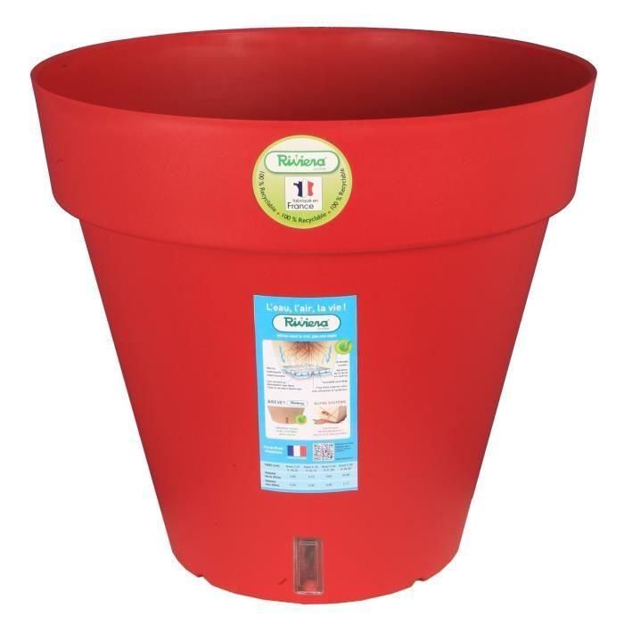 Maceta RIVIERA Loft con reserva de agua - Redondo - Ø 50 x H 46 cm - Rojo 1