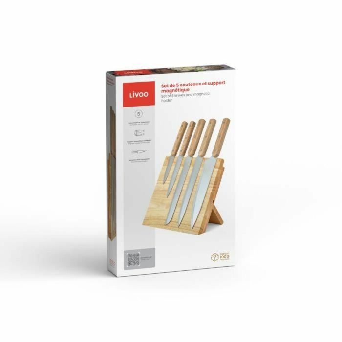 LIVOO MEC136 Juego de 5 cuchillos con soporte magnético, hoja de acero inoxidable, tamaño de 20 a 32,5 cm 2