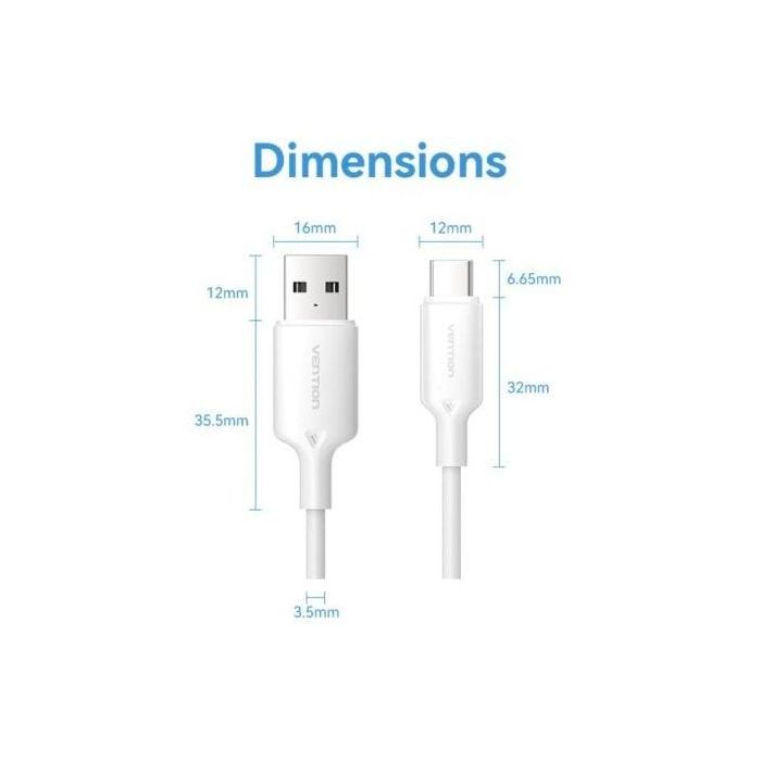 Cable USB 2.0 Tipo-C Vention CTQWF/ USB Tipo-C Macho - USB Macho/ Hasta 60W/ 480Mbps/ 1m/ Blanco 2